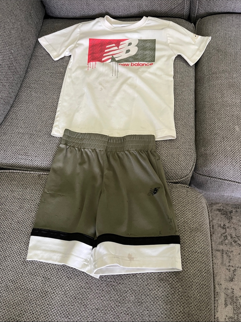 New Balance Kids Olive Green Athletic Shorts with Black & White Trim